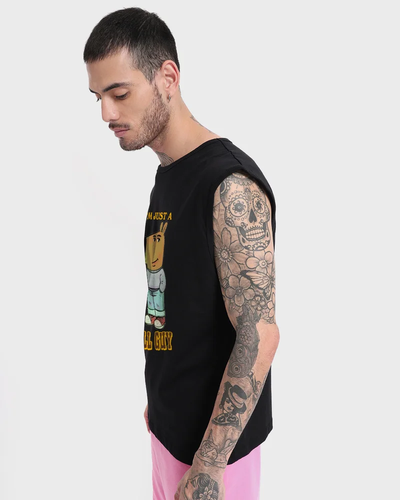 bewakoof Men's Jet Black Chillguy Graphic Printed Oversized Vest